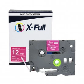 FITA COMPATÍVEL COM ETIQUETADORA BROTHER TZc-MQP35 12MM BRANCO SOBRE ROSA - X-FULL