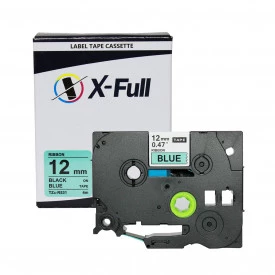 FITA COMPATÍVEL COM ETIQUETADORA BROTHER TZc-R531 12MM PRETO SOBRE AZUL - X-FULL