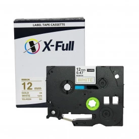 FITA COMPATÍVEL COM ETIQUETADORA BROTHER TZc-R234 12MM DOURADO SOBRE BRANCO - X-FULL