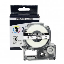 FITA COMPATÍVEL COM  ETIQUETADORA EPSON LC-5WBN/ SS18KW 18MM PRETO SOBRE BRANCO - X-FULL