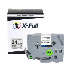 FITA COMPATÍVEL COM ETIQUETADORA BROTHER TZC-S951 24MM PRETO SOBRE CINZA - FORÇA ADESIVA EXTRA - X-FULL